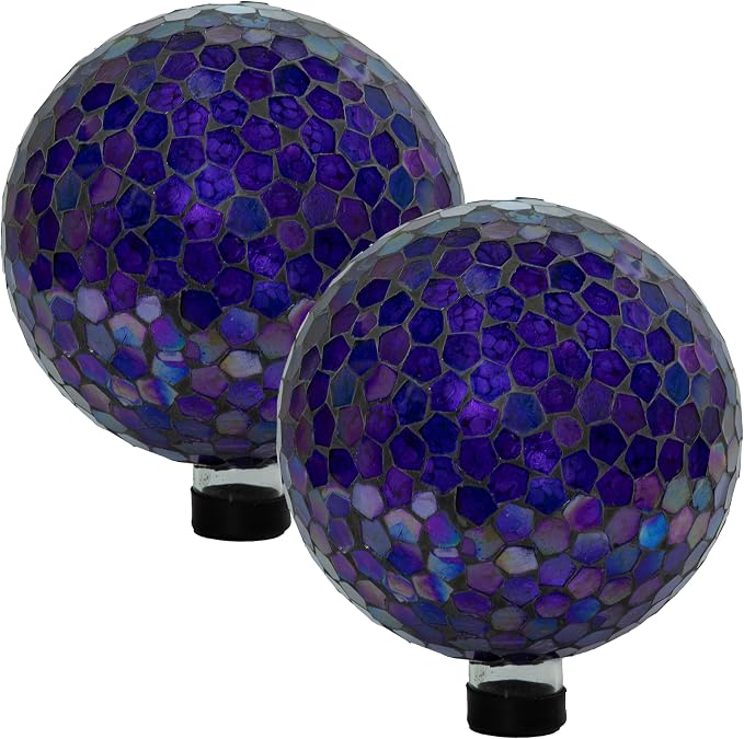 Sunnydaze 10" Mosaic Glass Gazing Ball for Garden, Globe for Outdoor Decor | Iridescent Purple, 2 pk, Decorative Sphere Fits Most Stands, Garden Ball for Outside, Flower Bed, Backyard, or Indoor Display