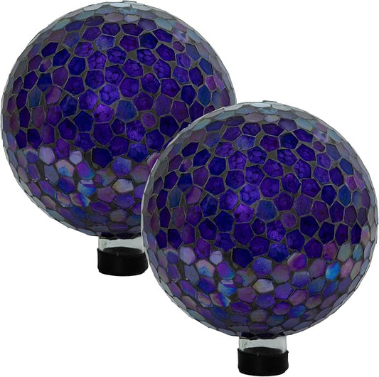 Sunnydaze 10" Mosaic Glass Gazing Ball for Garden, Globe for Outdoor Decor | Iridescent Purple, 2 pk, Decorative Sphere Fits Most Stands, Garden Ball for Outside, Flower Bed, Backyard, or Indoor Display