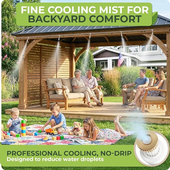 Misting System for Patio, 75 FT Outdoor Misters for Outside Patio Cooling, Fine Mist Mister Kit with Flexible Rod Nozzles, Garden Faucet Setup for Pergola, Garden, Greenhouse, Backyard, White