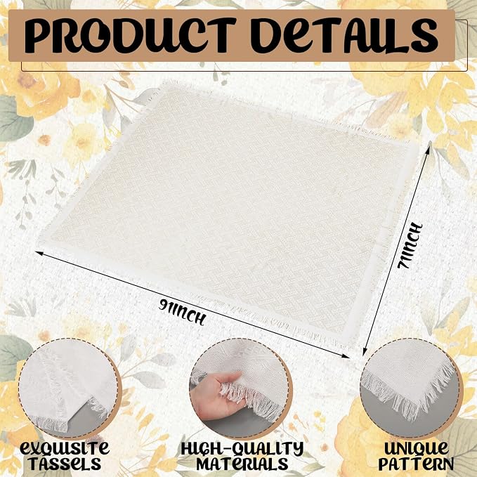 Beeveer 14 Pack Picnic Kit 91x71 Inch Extra Large Outdoor Boho Picnic Blanket with Beige White Table Runner, 6 Throw Pillow Cover 6 Napkin Woven Cotton Yarn Washable Beach Blanket for Camp Wedding