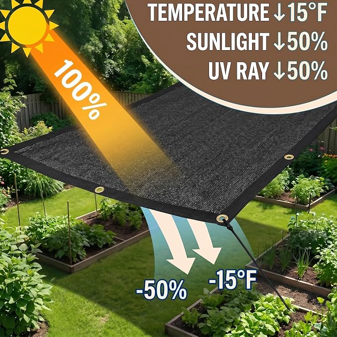 20'x48' Garden Shade Cloth 50% Sunblock Mesh Tarp with Grommets | Outdoor Sun Shade & Plant Freeze Protection Cover for Greenhouse, Kennel, Lawn, Patio, Black