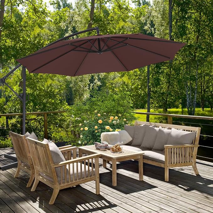 ABCCANOPY 9FT Cantilever Patio Umbrella with base included, 360° Rotation Outdoor Offset Umbrella for Backyard, Deck, Poolside (Chocolate)