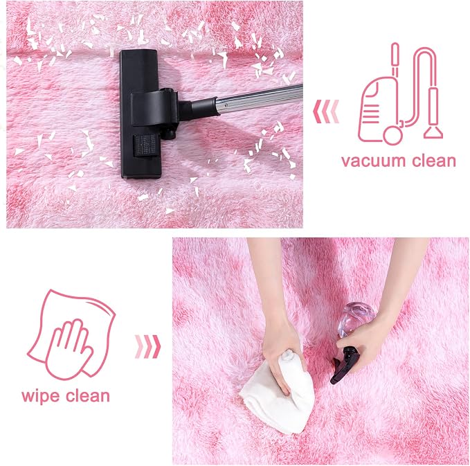 Rugs for Living Room, Ultra Fluffy Fuzzy Shag 6x9 Area Rug for Bedroom, Modern Plush Soft High Pile Upgrade Non-Slip Carpet for Kids Girls and Boys, Dorms, Home Decor, Tie-Dyed Pink