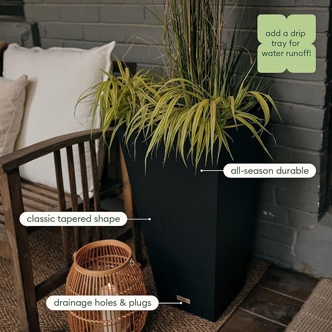 Veradek V-Resin Indoor/Outdoor Taper Planter (24 inch, Black)