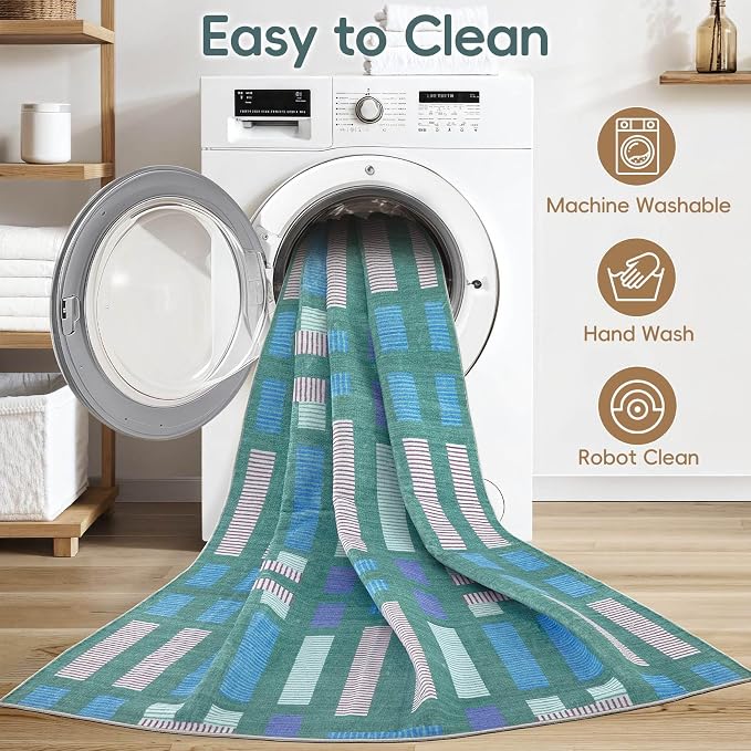 cotiled Boho 8x10 Area Rugs for Living Room: Large Moroccan Washable Rug | Solve Modern Neutral Trendy Home Decor - Stain Resistan Carpet for Bedroom Farmhouse Dining Room Green