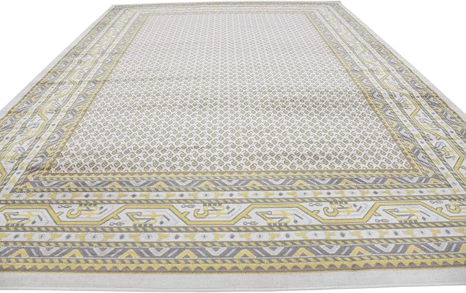 Unique Loom Williamsburg Collection Traditional Border with Dotted Center Area Rug, Rectangular 10' 0" x 13' 0", Beige/Yellow
