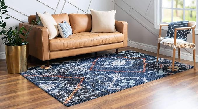 Unique Loom Morocco Collection Tribal, Southwestern, Bohemian Area Rug (2' 2 x 3' 0 Rectangular, Navy Blue/Gray)