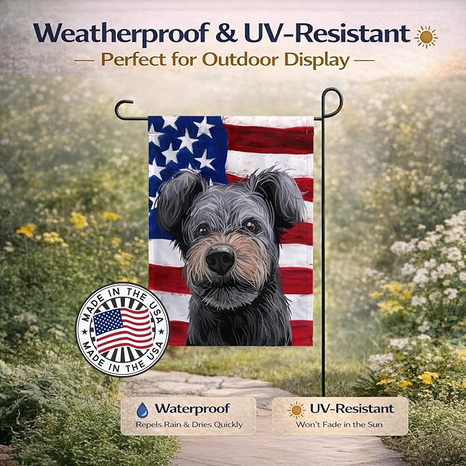 Caroline's Treasures CK6667GF PUMI Dog American Flag Garden Flag Mailbox Flag Decorative Yard Flag Banner Outside Patio Artwork Yard Flower Beds, Garden Size, Multicolor
