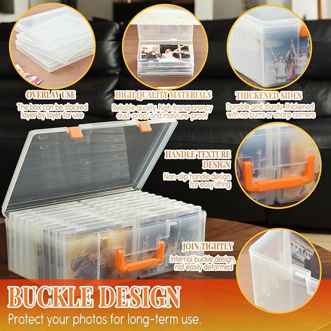 Photo Storage Box 5 x 7 Inches, 18 Inner Photo Cases with Dividers, Clear Acid-Free Photo Storage Containers with Handle, Photo Organizer Craft Keeper for Stickers, Craft, Stamp