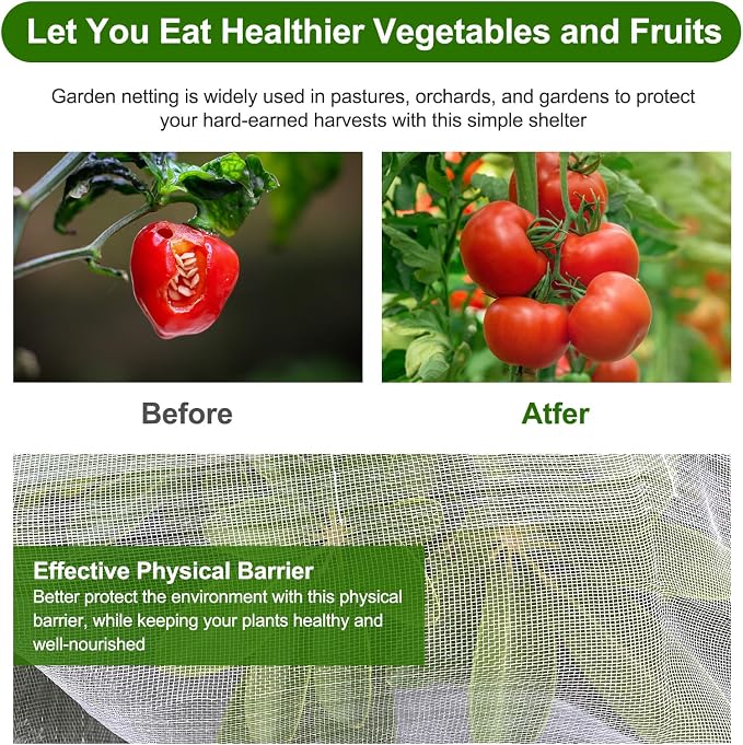 Garden Netting, Jevrench Durable Ultra Fine Garden Netting, Garden Plant Cover Row Cover Makes Plants, Vegetables, Fruits, and Flowers Grow Better (4ft x 50ft)