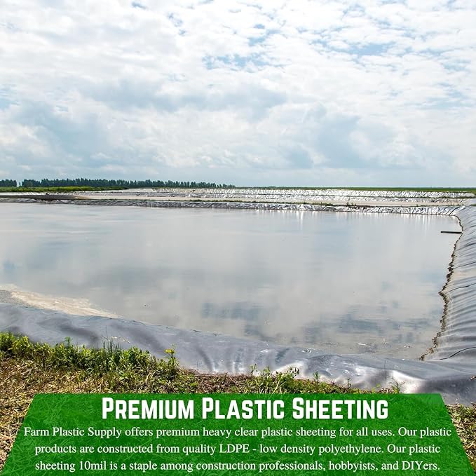 Farm Plastic Supply Dura-Smooth Hydroponics Plastic Liner 20 mil Black/White - Hydroponic Growing Kit, Hydroponic Liner, Hydroponics, Hydroponic Growing, Pond Liner, Durasmooth (12' x 10')