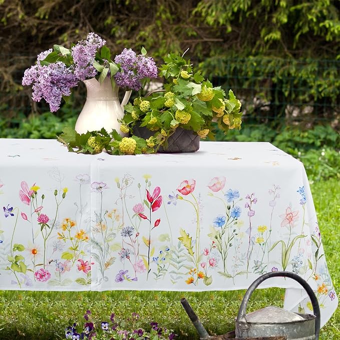 Outdoor Tablecloth with Umbrella Hole and Zipper, Patio Table Covers for Spring/Summer, Machine Washable Outdoor Party/Picnic Rectangle Table Cloth 60 x 102 in