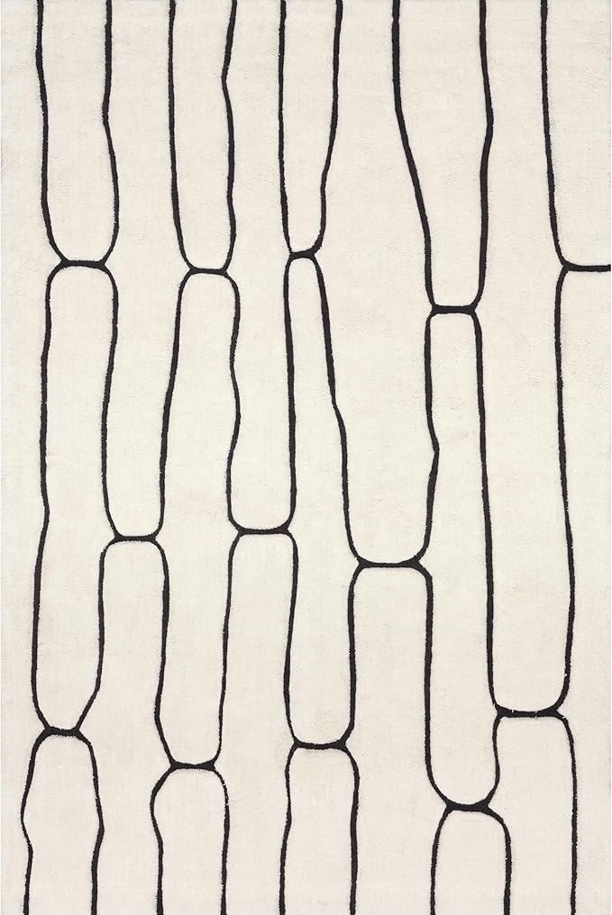 Nuloom Nazco Charcoal Geometric Hand Tufted Area Rug, 4' x 6' | Nuloom Nazco Geometric 4' x 6' Wool Area Rug for Living Room Bedroom Dining Room, Charcoal