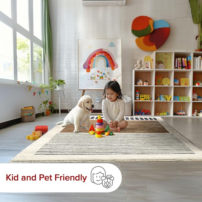nuLOOM Keeva Beige Striped Power Loomed Runner Rug, 2' x 8' | nuLOOM 2' x 8' Fringed Performance Indoor Area Rug, Power Loomed, Easy Clean, Durable, Non-Shed, Beige