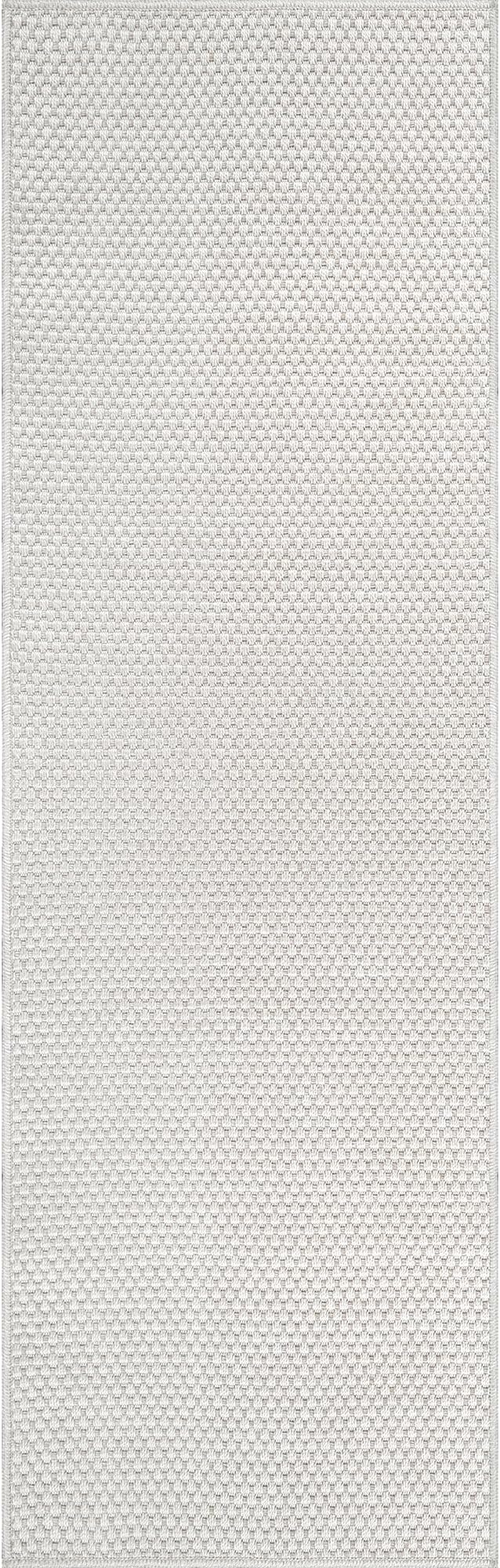 CAMILSON Indoor and Outdoor Runner Rug Off-White Solid Woven Design Easy-Cleaning Non Shedding Farmhouse Living Room Bedroom Garden Patio and Kitchen Washable Outside Carpet Alfombras (2x7)