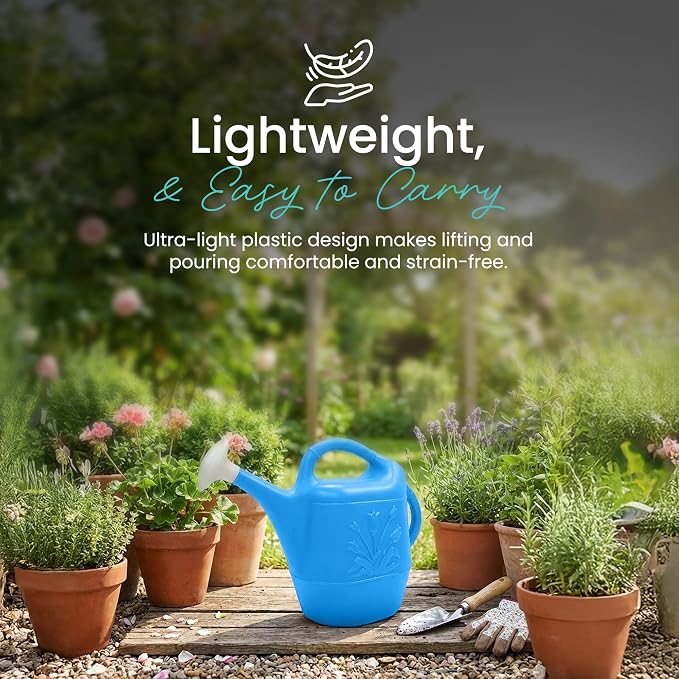Union Products 63066 2 Gallon Plastic Indoor/Outdoor Watering Can w/Tulip Design for Garden, Potted Plants, & Patio Pots, Caribbean Blue