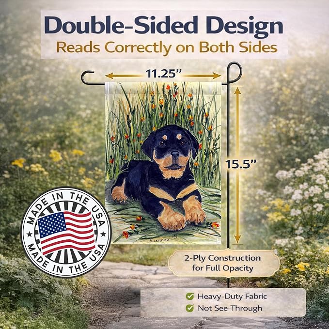 Caroline's Treasures SS8107GF Rottweiler Garden Flag Mailbox Flag Decorative Yard Flag Banner Outside Patio Artwork Yard Flower Beds, Garden Size, Multicolor