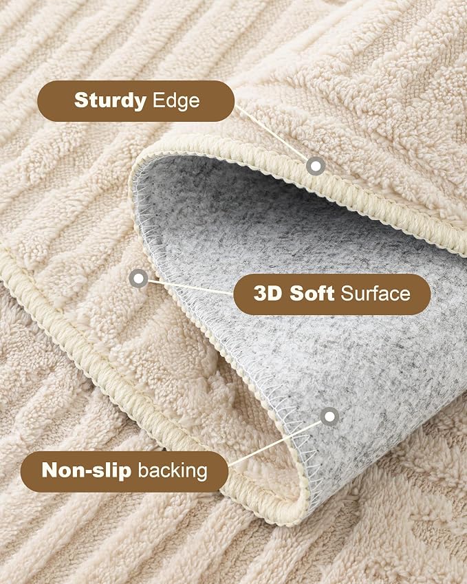 Carvapet 5.2ft Round Rug Beige Washable High Low Pile Carpet | Soft plush textured rug with non slip backing for living rooms, bedrooms, nurseries and cozy indoor spaces