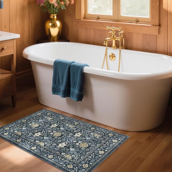 GarveeHome Small Entryway Rug, 2x3 Washable Front Door Rug Indoor Entrance Floral Carpet Non-Slip Low Pile Throw Rugs for Kitchen Floor, Powder Room, Entry, Bathroom, Kids Room
