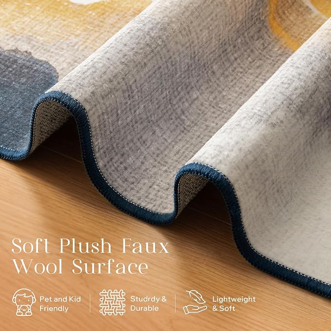 Phantoscope Washable Area Rug 5'x7' Non-Slip, Vintage Modern Boho Rugs for Living Room, Bedroom, Dining Room, Cloudscape Golden Horizon Pattern, Low-Pile Foldable Floor Carpet, Deep Grey/Gold