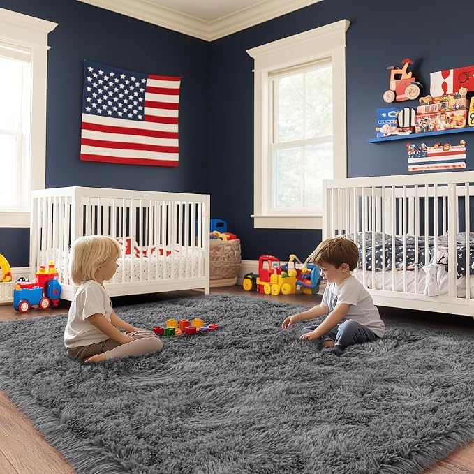 Large Area Rugs 9x12 Living Room, Ultra Fluffy Fuzzy Shag Grey Rug for Bedroom, Modern Plush Soft High Pile Upgrade Non-Slip Gray Carpet for Kids Girls and Boys, Dorms, Home Decor Aesthetic