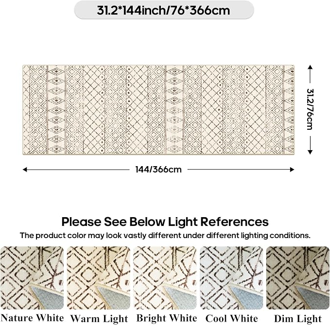2'6"x12' Hallway Runner Rug Moroccan: Machine Washable Runner Rugs Beige | Low Pile Geometric Rug with Rubber Backing Soft Long Floor Mat Non Slip Vintage Indoor Carpet for Bedroom Entryway