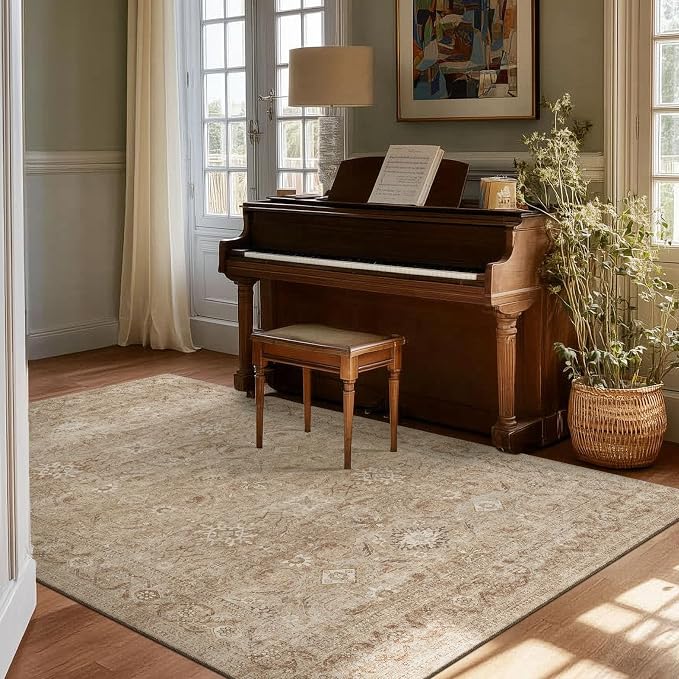 4x6 Washable Area Rugs for Bedroom: Small Living Room Rug Non Slip Low Pile Soft Faux Wool Non Shedding Distressed Vintage Boho Throw Rugs for Kitchen Entryway Office Nursery Entrance Enytry