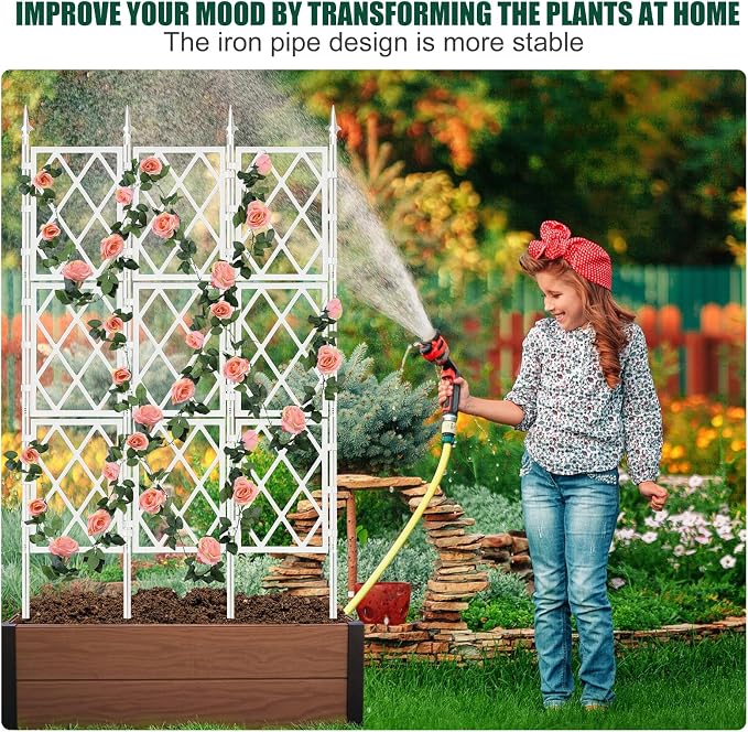 WellSign 5.25FT Metal Pipe Trellis for Climbing Plants Outdoor, Garden Wall White Trellis with Garden Twist Tie, Support Tall Plant Fence for Ivy Vines Rose Flower