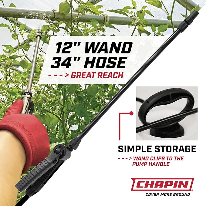Chapin 20004 Pump Sprayer, 1-Gallon SureSpray Translucent Tank with an Easy Fill Funnel-Top Opening, Adjustable Cone Nozzle & 34" Long Reach Hose, Used for Fertilizer, Pesticides, Weeds & Pests | Durable lightweight tank; ideal for weed control, plant ...