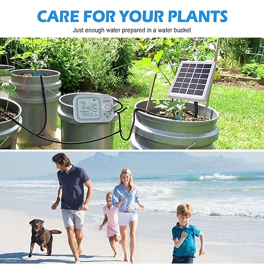 Solar Drip Irrigation System, 50FT Automatic Plant Watering Kit for 15 Potted Plants, IP67 Waterproof Solar Irrigation Indoor and Outdoor Use with Multi-Timer Modes for Garden, Balcony,Patio