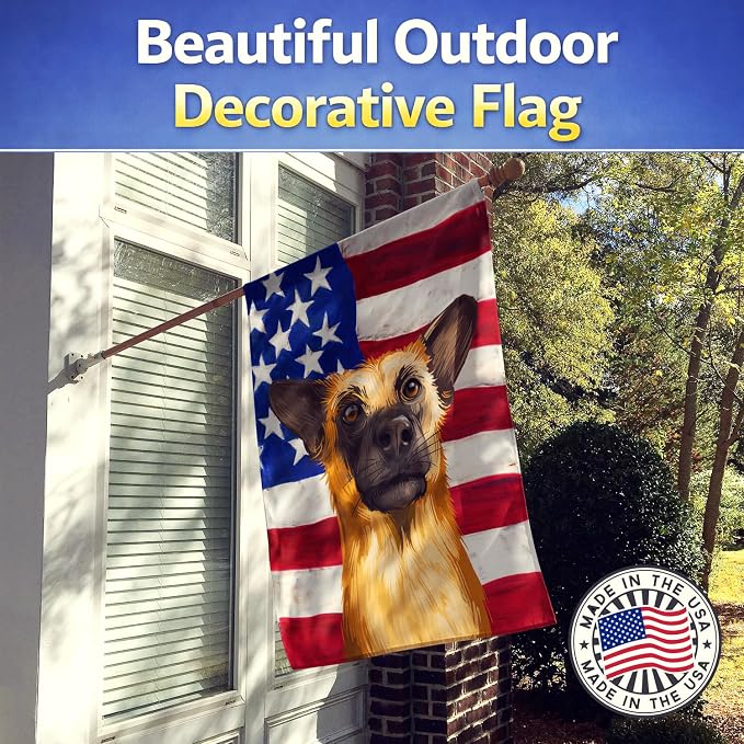Caroline's Treasures CK6489CHF Chinook Dog American Flag House Flag Large Porch Sleeve Pole Decorative Outside Yard Banner Artwork Wall Hanging, Polyester, House Size, Multicolor