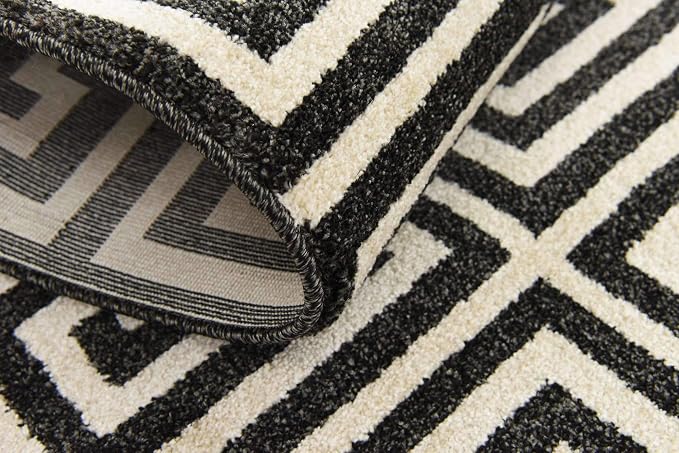 Unique Loom Athens Collection Classic Geometric Modern Border Design Area Rug (2' 0 x 6' 0 Runner, Black/ Beige)