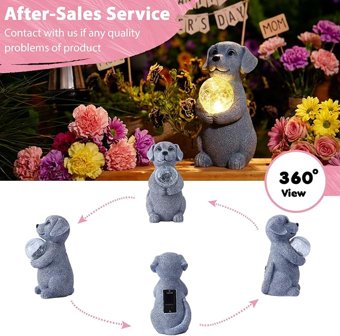 Dog Garden Statues - 8.4 Resin Dog Decor LED Lights | Outdoor Garden Decor for Lawn Porch Yard - Unique Dog Gifts for Mom Grandma