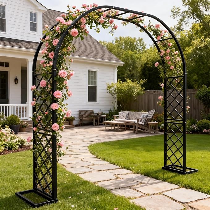 Heavy Duty Galvanized Steel Garden Arch 110.2×89.7×15.7 Inch, 20MM Thick Tube Rustproof Metal Arbor with Windproof Stakes for Wedding Ceremony, Halloween, Balloon Decor