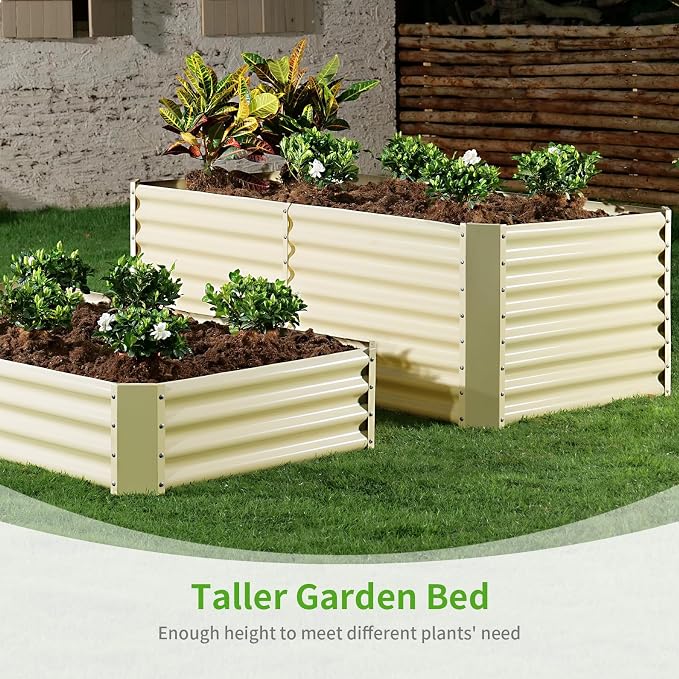 Land Guard 6x3x2ft Galvanized Raised Garden Bed, Planter Boxes Outdoor, Raised Garden Beds Outdoor for Vegetables, Flowers, Herbs, 269 Gallons, Cream Yellow…