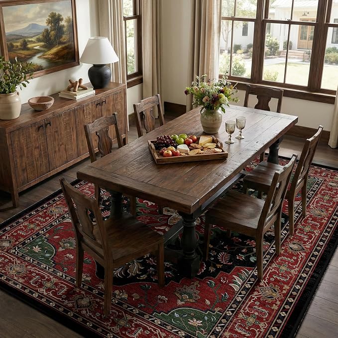 RELEANY Washable Area Rug, Large 9'x12', Red/Black | Non-Slip, Water Repellent, Pet Friendly, Easy to Clean, Vintage Floral Boho Decor for Living Room Bedroom Dining Room
