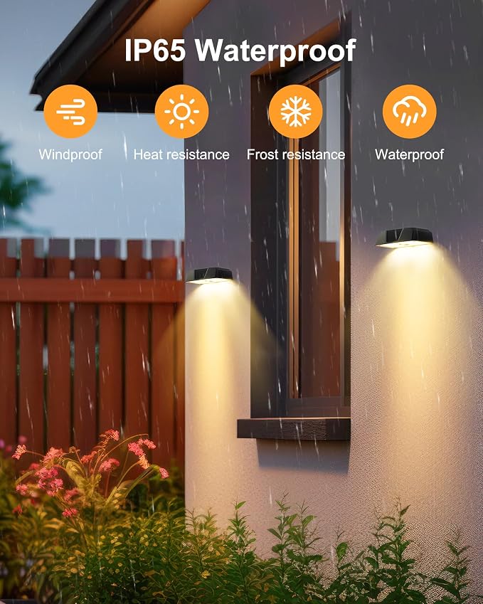 Brightown 6 Pack Solar Lights Outdoor Waterproof, Color Changing Solar Fence Deck Step Flood Lights, 7 RGB & Warm White/Cool White, IP65 Waterproof Garden Light for Yard