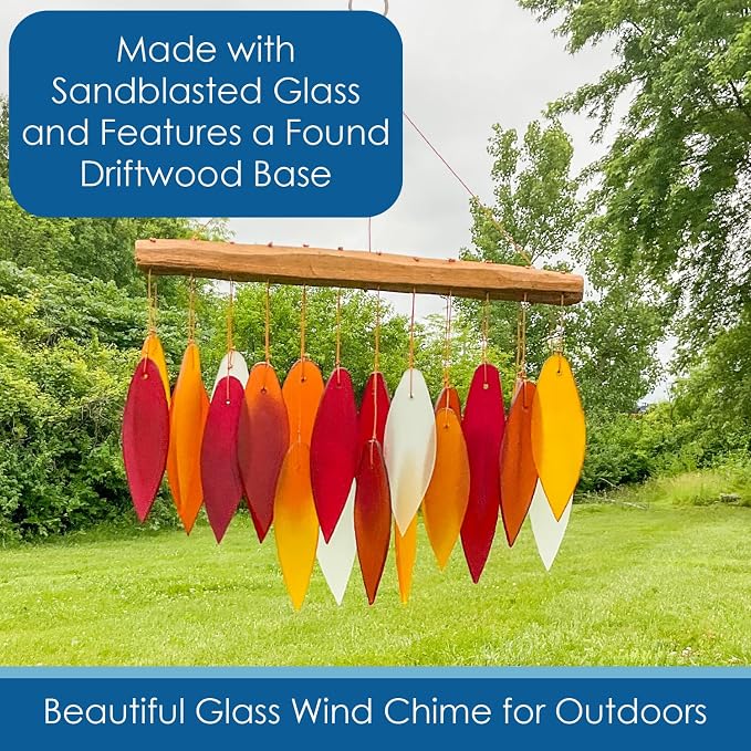 Blue Handworks Desert Sands Glass Chime, Sandblasted Glass and Found Wood Handcrafted Wind Chime | Sandblasted Glass and Found Wood Handcrafted Wind Chime