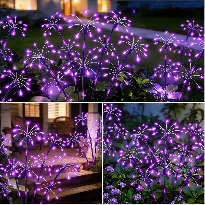 Solar Garden Lights Outdoor, 8 Pack 2-Layer Purple Solar Firework Lights, Waterproof Starburst Fairy Light Garden Decor for Yard Patio Pathway Lawn, Unique Gifts for Women Mom Grandma Mother's Day