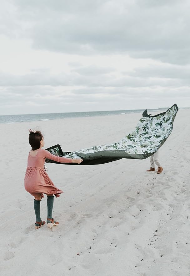 Little Unicorn 5'x10' XL Outdoor Family Picnic & Beach Blanket | Durable & Water-Resistant Fabric | Compact Fold & Easily Wipes Clean | Zipper Pocket (Tropical Leaf)