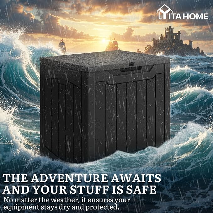 YITAHOME Outdoor Resin Storage Box 31 Gal | Water-resistant Patio Deck Box Outdoor Storage Box for Pillows, Garden Equipment, Securely Lockable, Black
