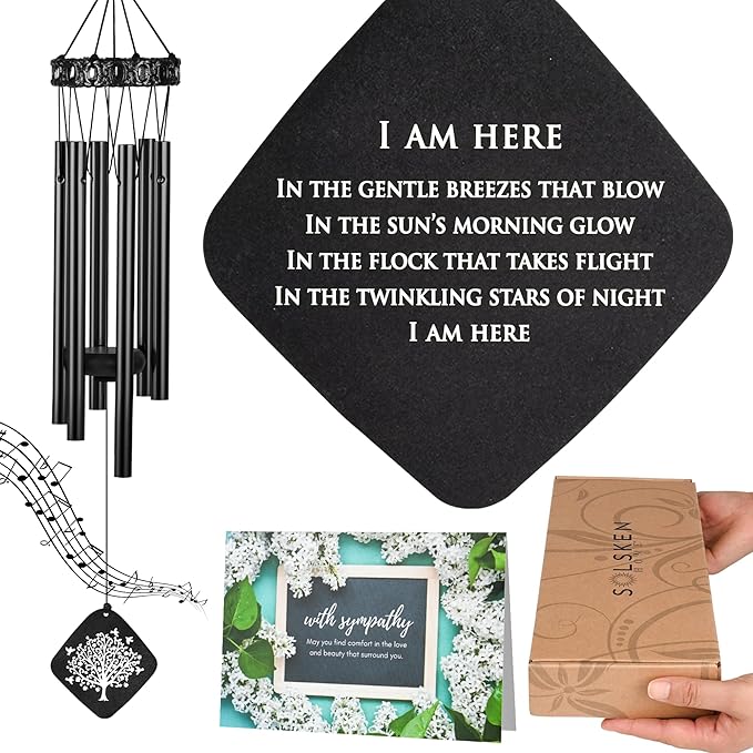 Sympathy Wind Chimes I Tree of Life Wind Chime I Funeral Wind Chimes Sympathy I Bereavement Gift for Loss of Father, Mother, Wife, Husband I Condolence Remembrance Gift I 29" Black