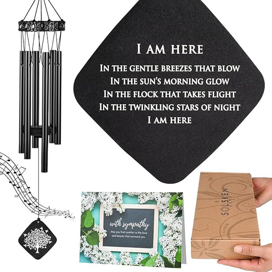 Sympathy Wind Chimes I Tree of Life Wind Chime I Funeral Wind Chimes Sympathy I Bereavement Gift for Loss of Father, Mother, Wife, Husband I Condolence Remembrance Gift I 29" Black