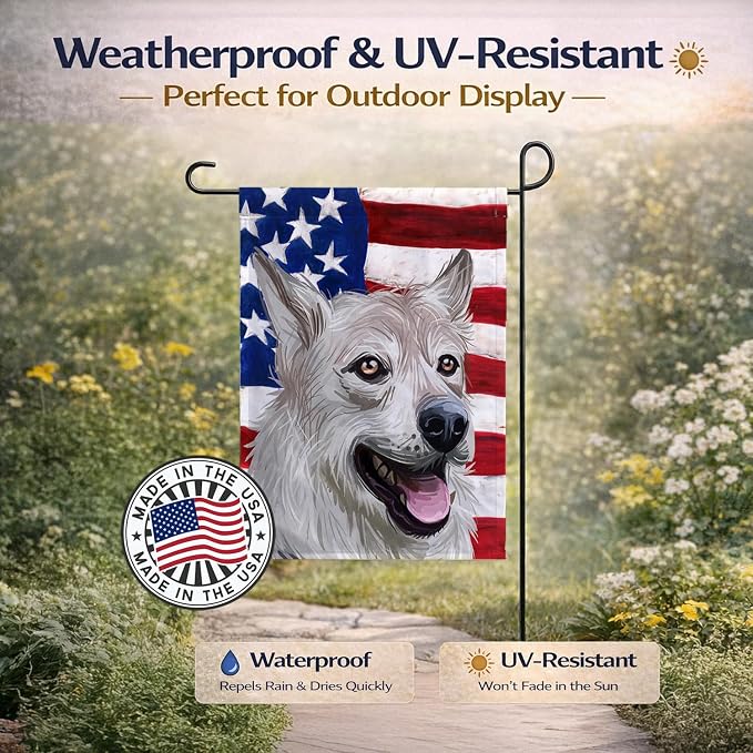 Caroline's Treasures CK6756GF West Siberian Laika American Flag Garden Flag Mailbox Flag Decorative Yard Flag Banner Outside Patio Artwork Yard Flower Beds, Garden Size, Multicolor