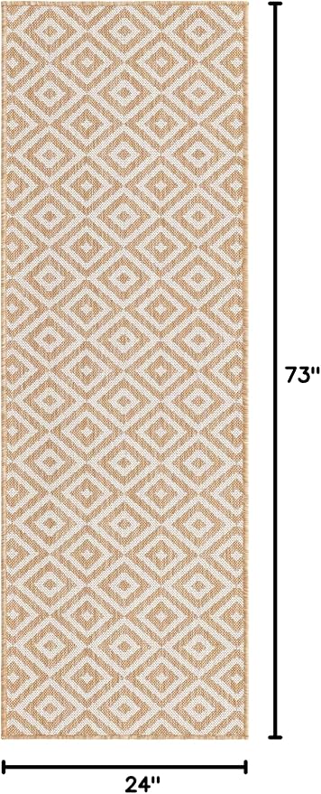 Unique Loom Outdoor Collection Area Rug - Costa Rica (2' x 6' 1' Runner, Beige/ Cream)