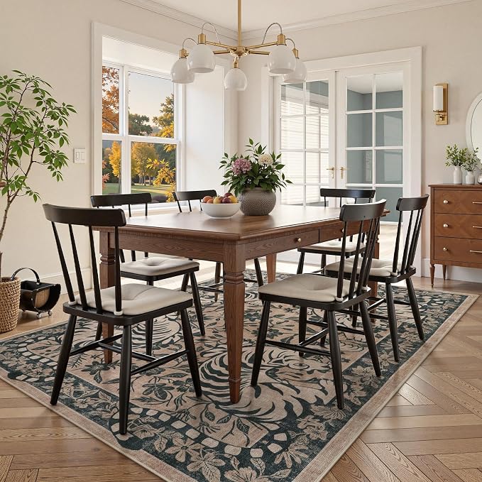 LIVEBOX Tiger Washable Area Rug 8x10, Boho Rugs for Living Room Non-Slip Jungle Floral Bedroom Rug, Vintage Soft Western Animal Floor Carpet for Dining Room Home Office Dorm (Taupe)