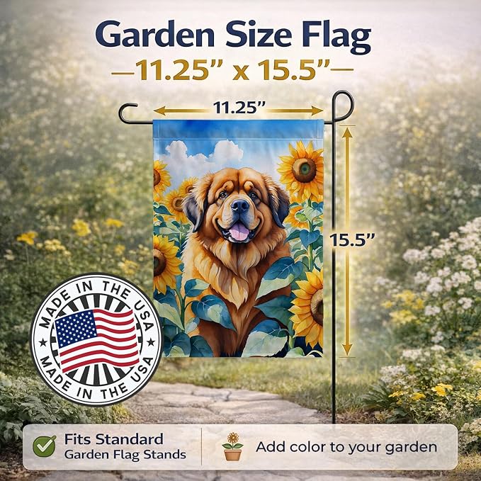 Caroline's Treasures DAC6166GF Tibetan Mastiff in Sunflowers Garden Flag Mailbox Flag Decorative Yard Flag Banner Outside Patio Artwork Yard Flower Beds, Garden Size, Multicolor