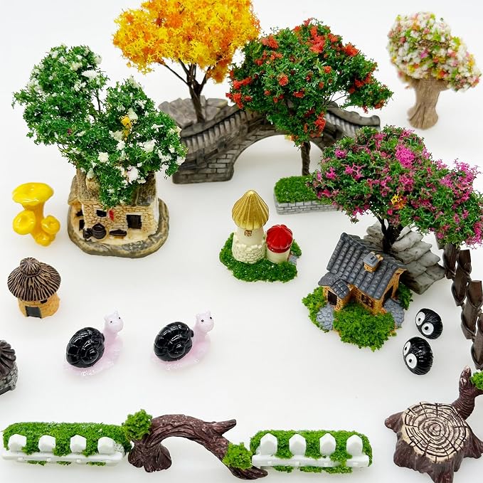 Cayway 83 PCS Fairy Garden Accessories Outdoor, Fairy Supplies Micro Landscape Decoration, Mixed Model Trees for DIY Craft Garden Decoration