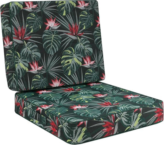 Favoyard Deep Seat Patio Cushion 24 x 24 x 4 in Waterproof Seat & Back Cushion Set with Color Fade Resisitant Pattern, Portable Handle, Attach Straps, Zipper on Removable Cover for Outdoor Furniture