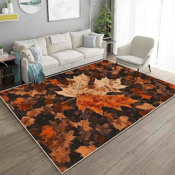 5x7 Maple Leaf Area Rugs Boho Maple Leaf Autumn Fall Vintage Rug for Living Room Indoor Soft Non-Slip Thin Carpet Modern Abstract Rugs for Dining Room Office Bedroom Under Table Washable Machine